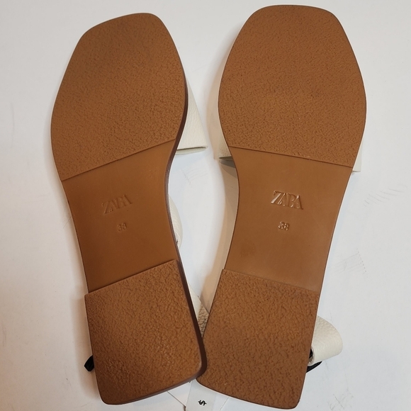 NWT Zara Flat White Leather Slider Sandals With Heel Strap Size EU 38 Stud Detai - Picture 8 of 16